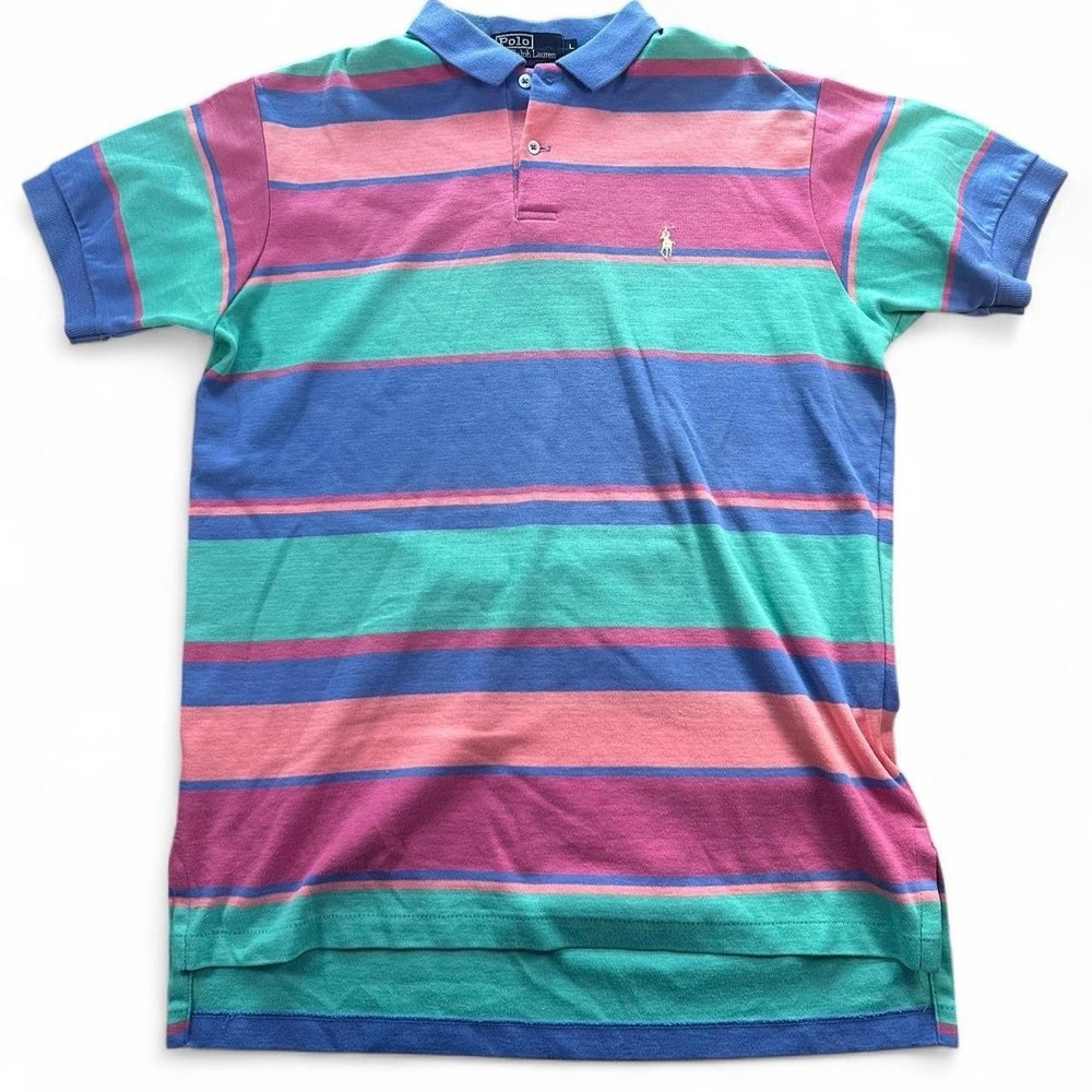 Vintage Polo Ralph Lauren Men's Pastel Striped Polo Shirt Size Large